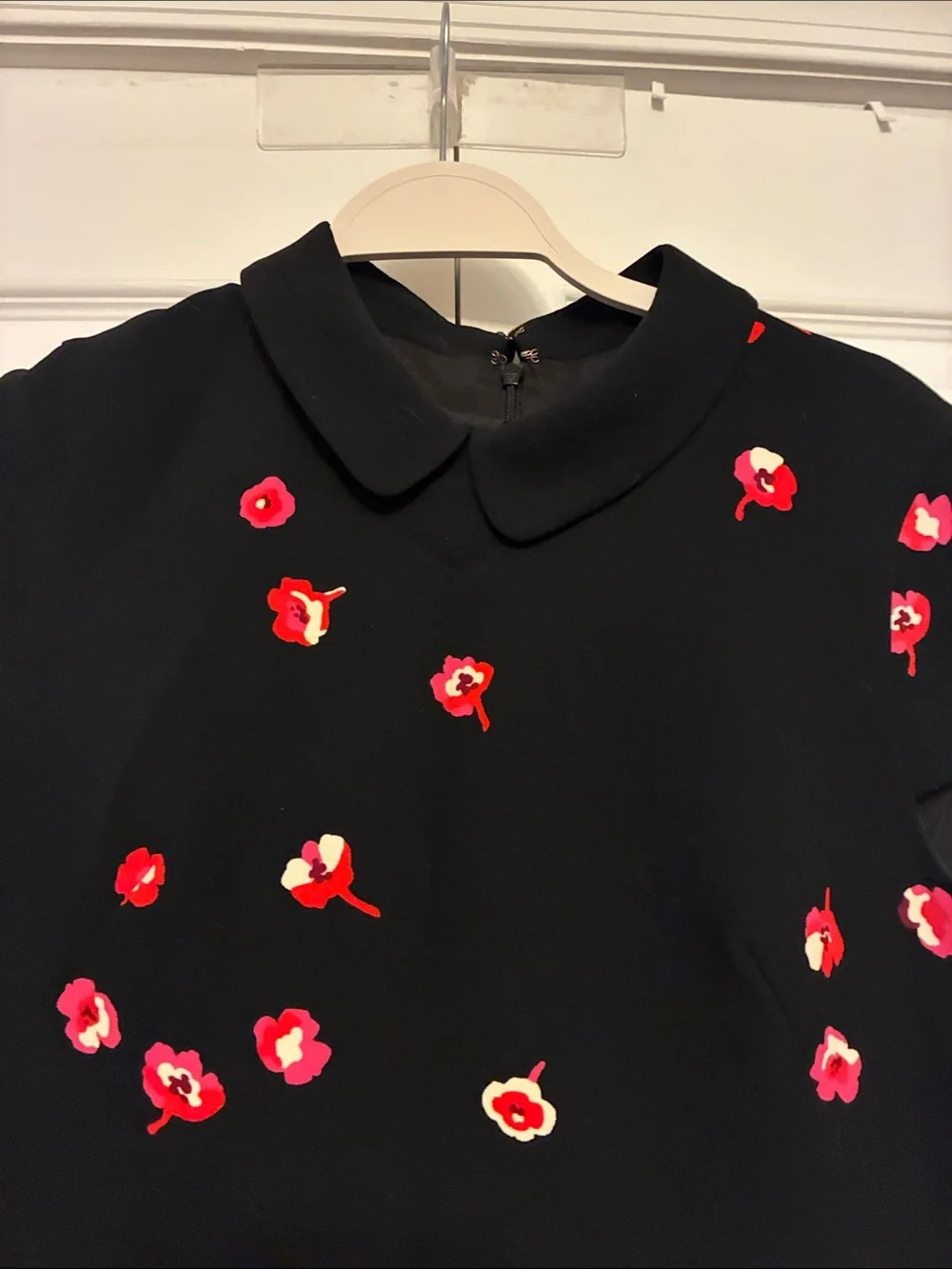 kate spade Black Dress with Red Floral Print and Peter Pan Collar
